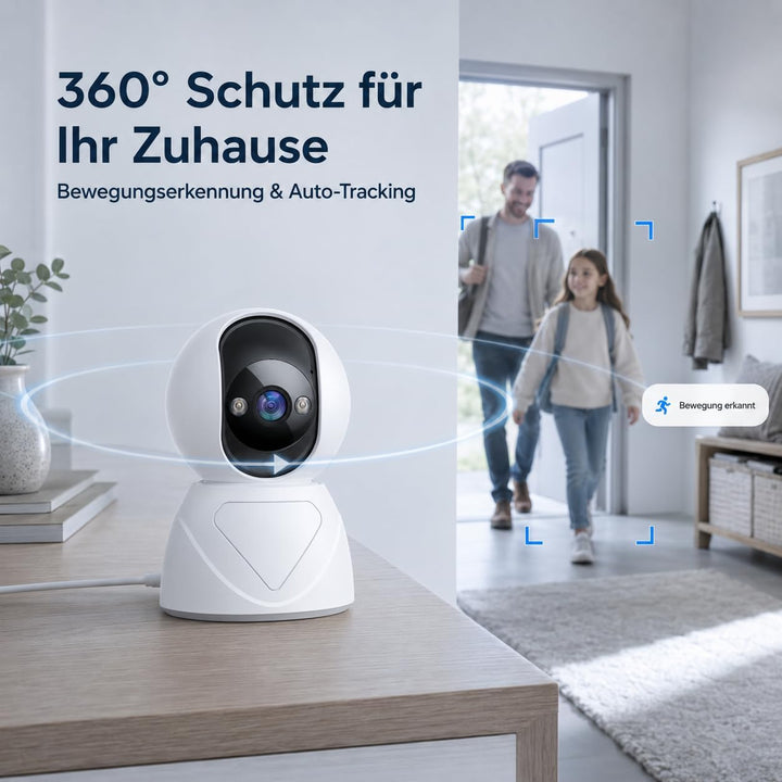 5G WLAN Überwachungskamera Innen, 3MP UHD Kamera Überwachung Innen, 355° Drehbar Hundekamera Schwenk