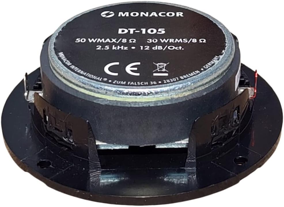 1 MONACOR DT-105 Kalottenhochtöner schwarz 30 Watt rms 50 Watt max 10 cm 100 mm 4" Impedanz 8 Ohm 2,
