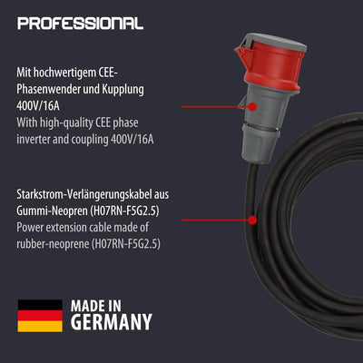 Brennenstuhl CEE Verlängerungskabel mit Phasenwender IP44 (25m Kabel, H07RN-F 5G2,5, 5-polig mit CEE