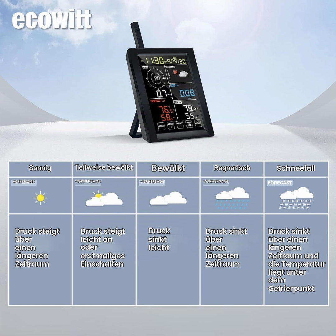 ECOWITT Wetterstation WN1980, 5 in 1 Wireless Outdoor Wetterstation Sensor WN67 (nicht Solarbetriebe