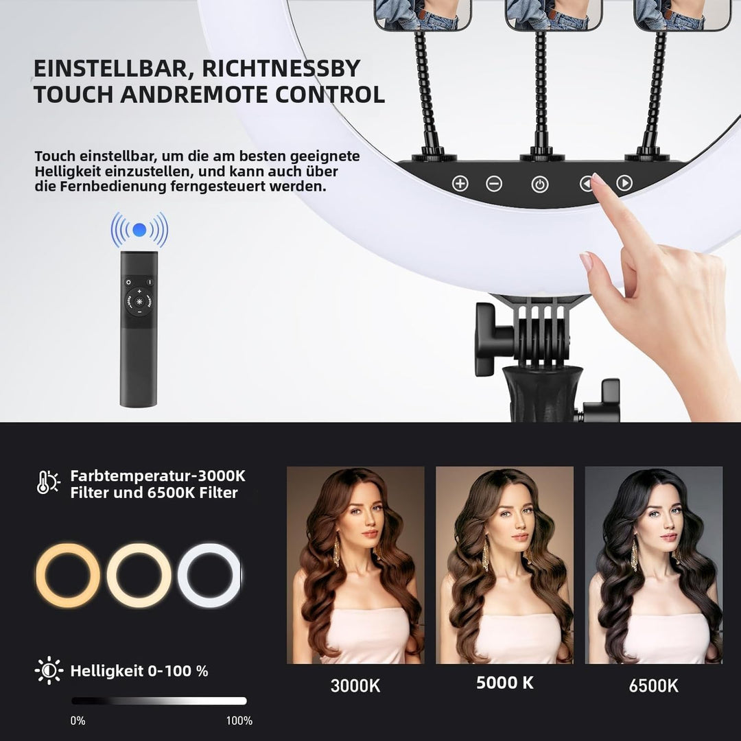 KOSCHEAL 18 Zoll Ringlicht mit Ständer, 3000-6500K Einstellbares LED licht mit Mikrofon und Soundkar