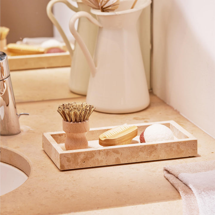 Navaris Tablett für Schmuck und Make-Up - Badezimmertablett - Travertin - 25 x 12 - Schlüsselablage