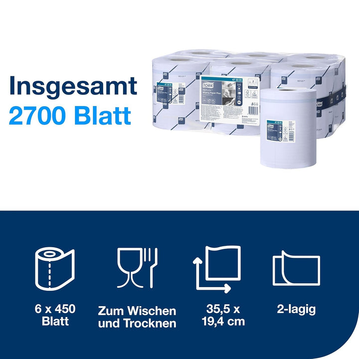 Tork Reflex Starke Mehrzweck-Papierwischtücher Blau M4, SmartCore, 6 × 450 Blatt, 473391 Für M4 Inne