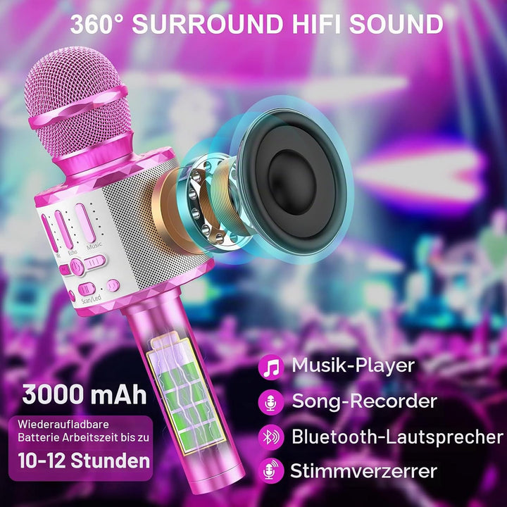 Karaoke Mikrofon, LED Drahtloses Bluetooth Mikrofon zum Singen mit Lautsprecher, Karaoke Spielzeug K