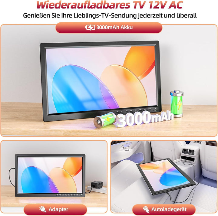 DESOBRY Tragbare Fernseher 15,6 Zoll 1080P Auflösung, Kleiner Fernseher-Unterstützung USB HDMI AV-Ei