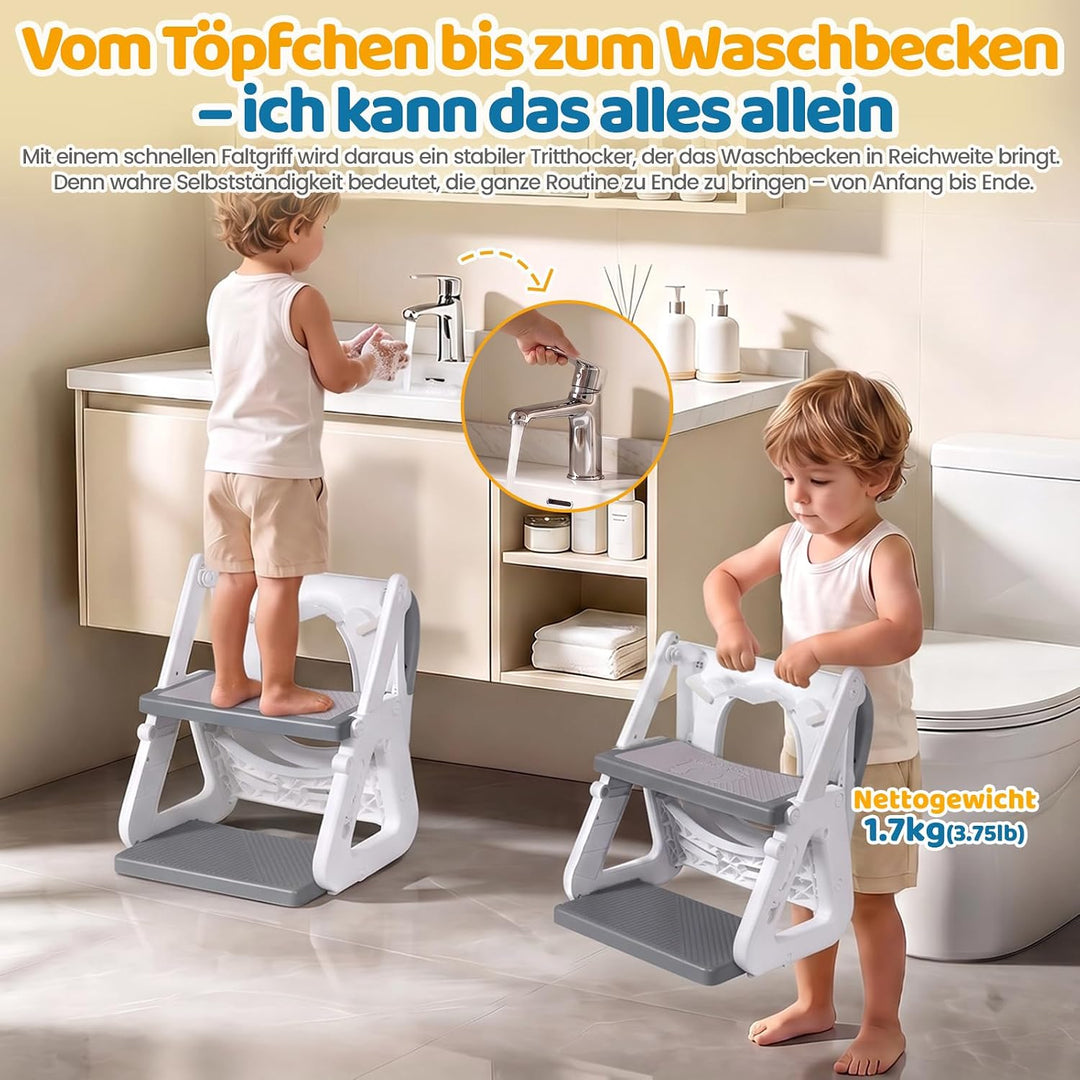 Orzbow Toilettensitz Kinder mit Treppe, Stabil Kinder Toilettensitz mit Dreiecksstruktur, Verlängert