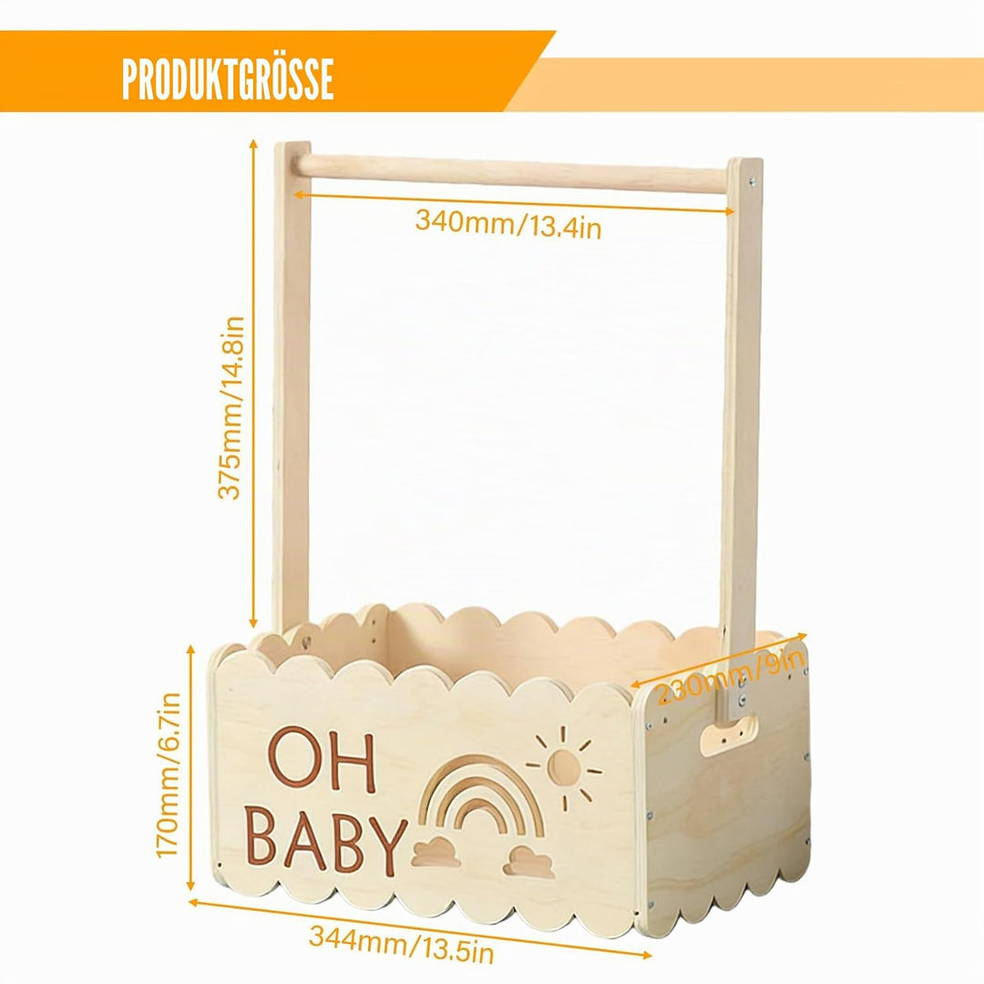 Holz Babyparty Geschenk mit Griff, Baby Aufbewahrungskorb, Holz Baby Geschenk Korb, Babykorb Neugebo