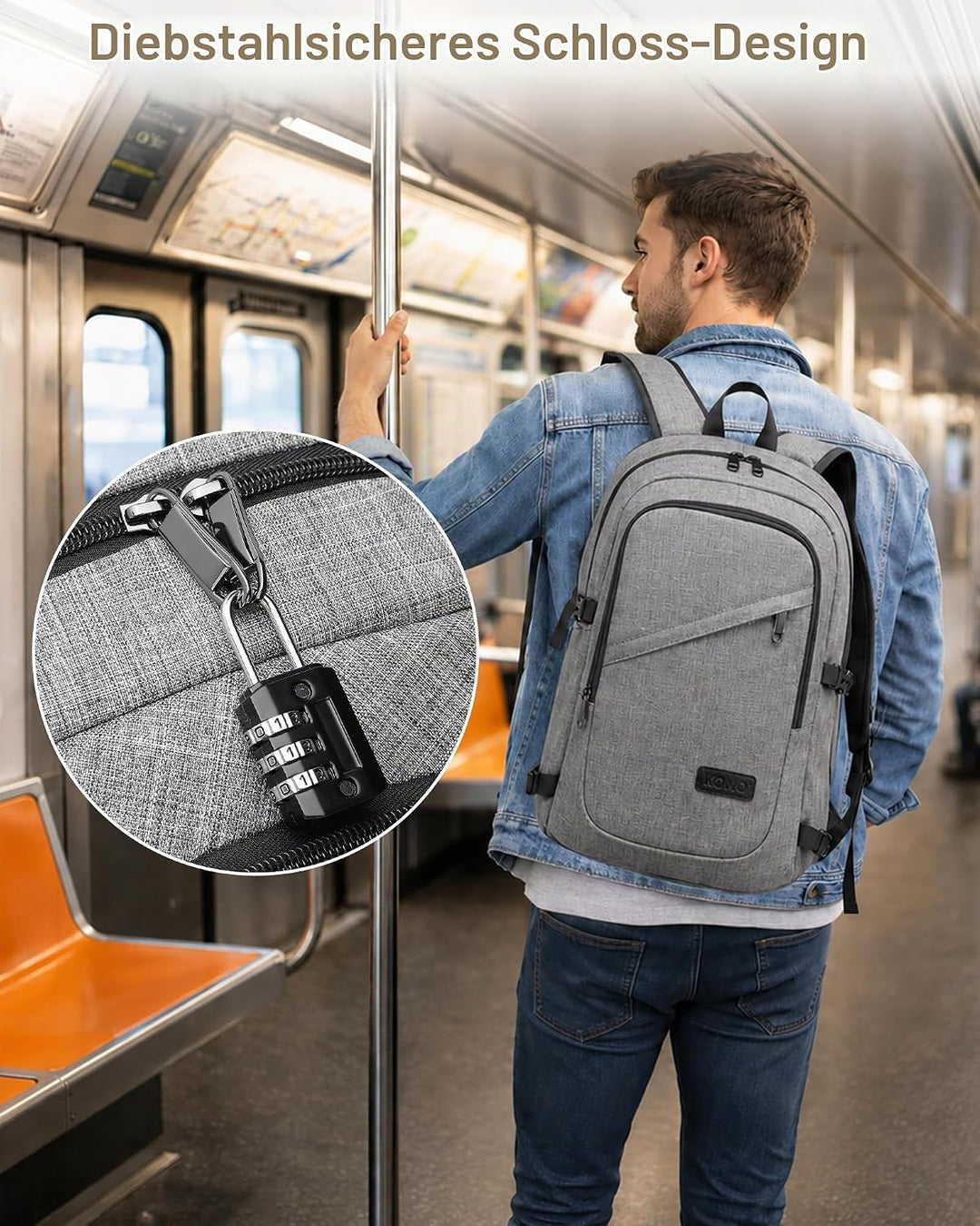 KONO Laptop Rucksack für Herren und Damen, Wasserdichter und Diebstahlsicher Business Laptoprucksack