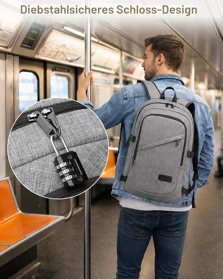 KONO Laptop Rucksack für Herren und Damen, Wasserdichter und Diebstahlsicher Business Laptoprucksack