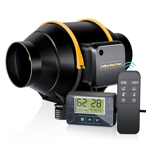 100mm Rohrventilator mit Fernbedienung, Timer Temperatur - und Feuchtigkeitsregler, Leise Rohrlüfter