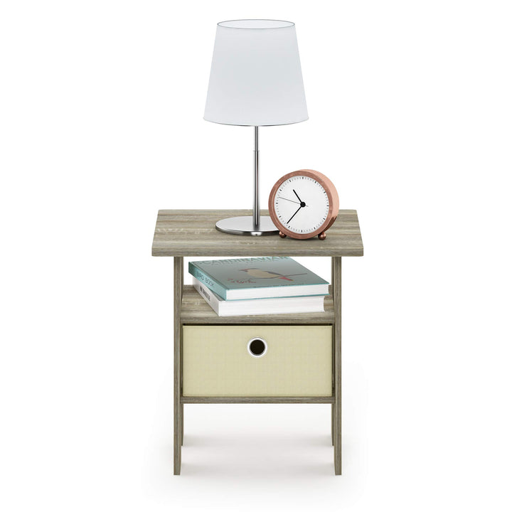 Furinno Andrey Beistelltisch Nachttisch mit Schublade, Holz, Sonoma Eiche/Elfenbein, 39.37 x 39.37 x