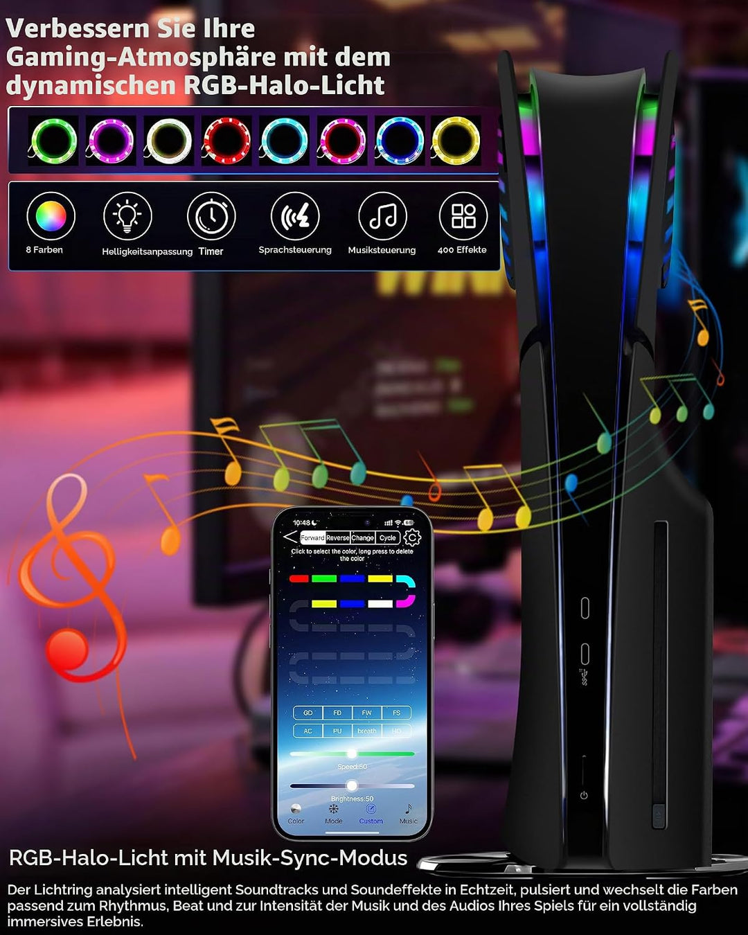 Joso Frontblende für PS5 Slim Disc Edition, Kratzfeste, staubdichte Ersatzhülle mit RGB-Ring, Abdeck