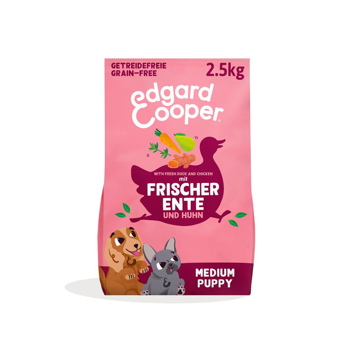 Edgard & Cooper Hundefutter Trocken Getreidefrei Welpenfutter Welpen Hund Junior 2.5kg Ente & Huhn m