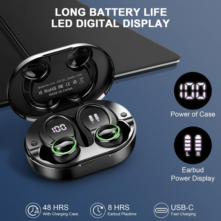 2026 Bluetooth Kopfhörer, Kopfhörer Kabellos Bluetooth 5.4 Sport tiefer Bass, 56 std Spielzeit In Ea