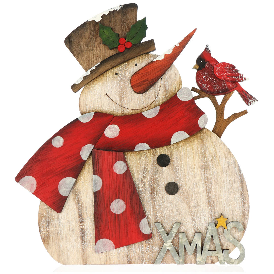 COM-FOUR® Dekorativer Aufsteller für Weihnachten - Schneemann aus Holz zum Hinstellen - Weihnachtsde