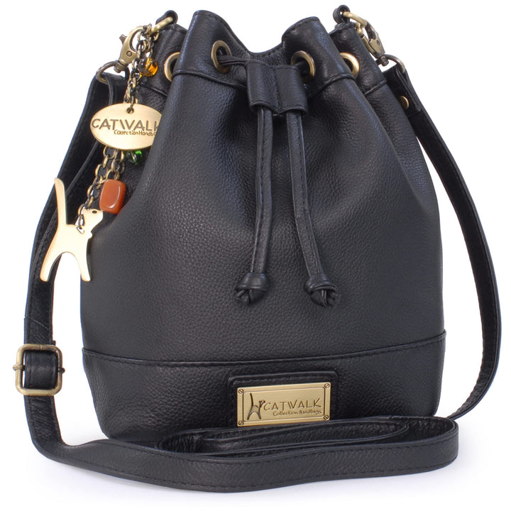 Catwalk Collection Handbags - Leder - Damen Umhängetasche mit Kordelzug - Verstellbaren Gurt - ROCHE