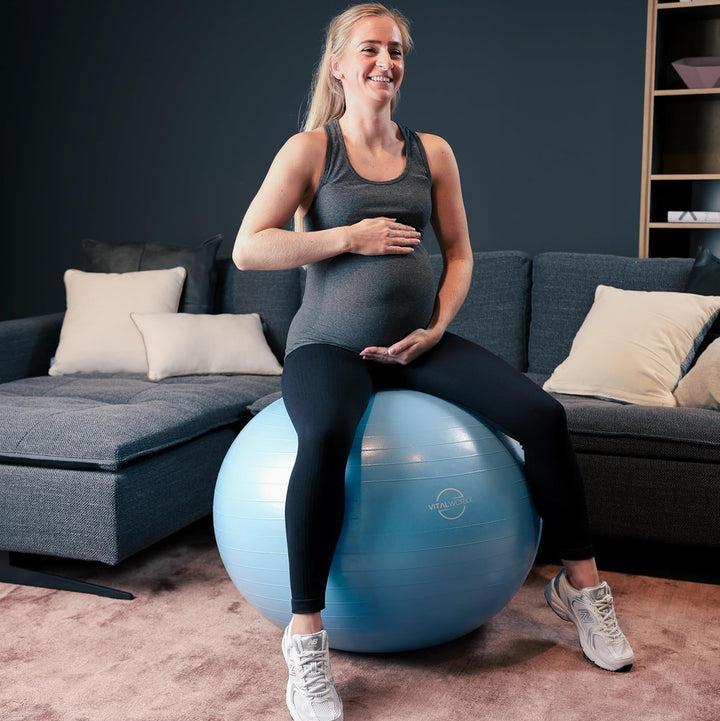 VITALWORXX Gymnastikball für Schwangere, extrem stabil, Sitzball Yogaball Pezziball mit Pumpe, mit Ü