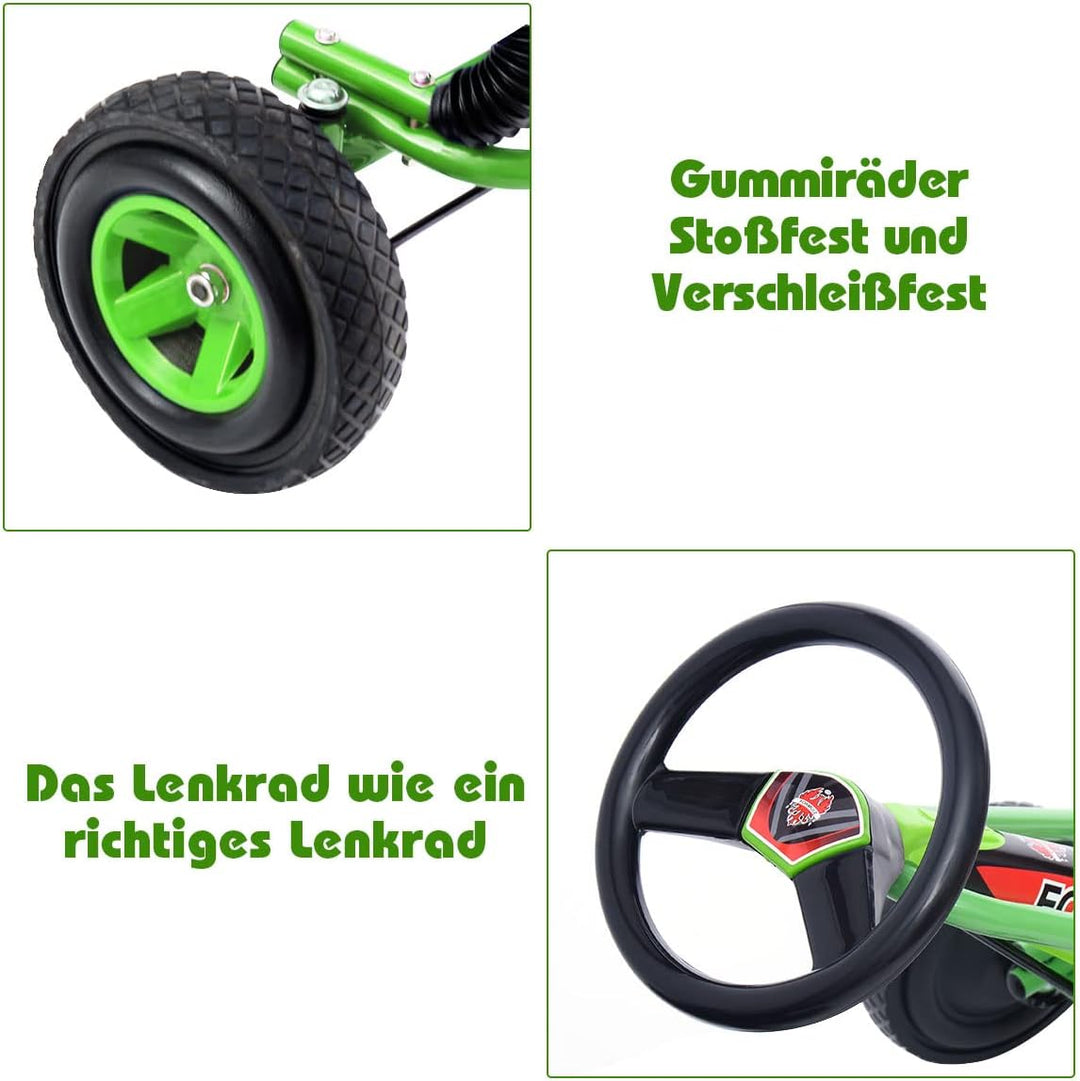 GOPLUS Gokart ab 3-8 Jahre, Kinderfahrzeug mit Verstellbarem Sitz, Tretauto aus Gummireifen, Flexibl