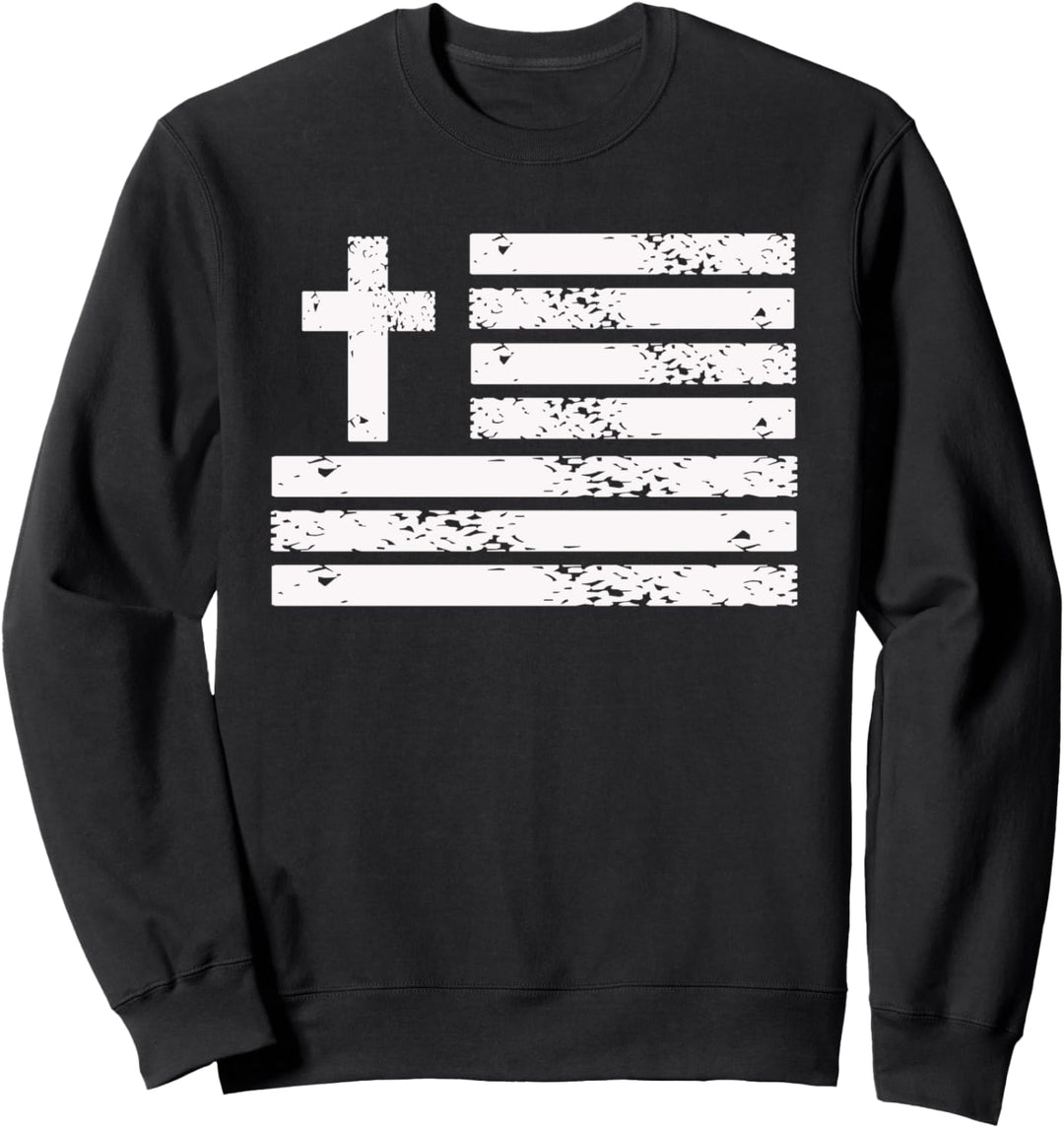 Christian Cross Flag Grunge Distressed Faith Design Sweatshirt
