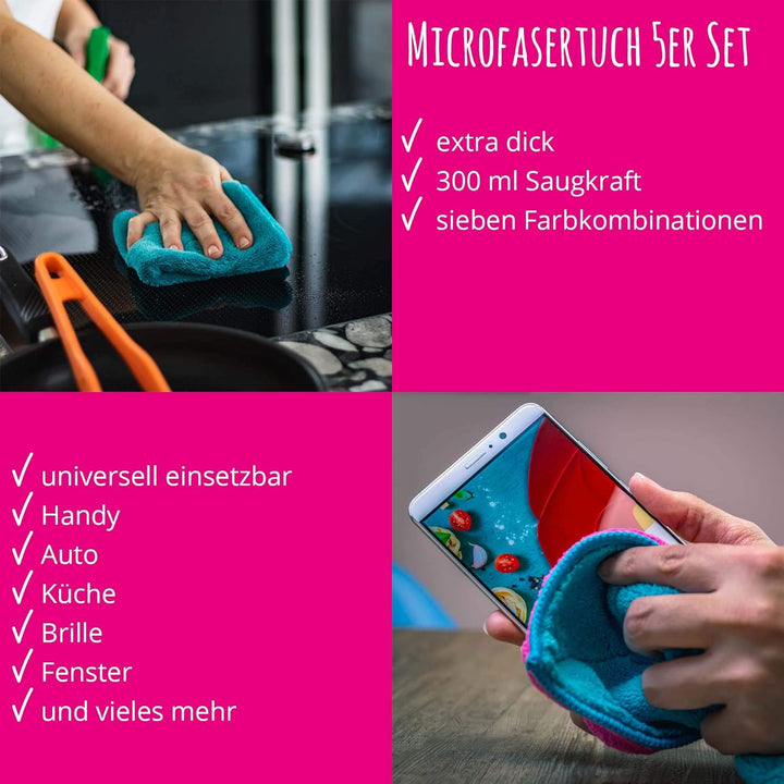 Kochblume Microfasertuch Set, 10-teilig | Premium Microfaser | Set in der bunten Box (blau-dkl-blau)