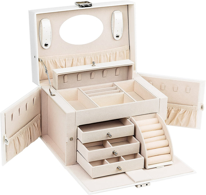 AdelDream Damenschachtel PU-Leder Medium Juwelierlocker mit Schloss Geeignet für Heimfahrt um Ringe