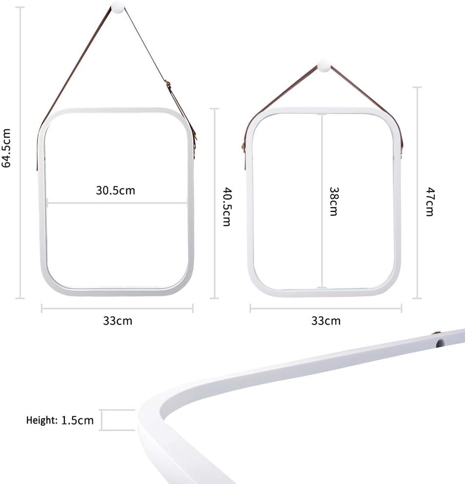 ZRI Bamboo Wandspiegel Flur Spiegel Badspiegel mit Verstellbarer Lederband Rechteckig (Weiss, 40.5 x