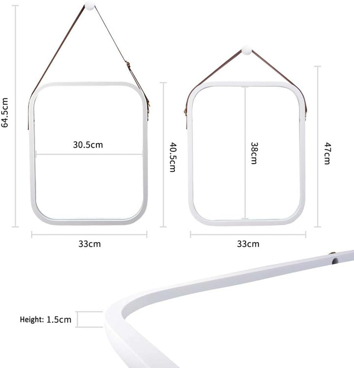 ZRI Bamboo Wandspiegel Flur Spiegel Badspiegel mit Verstellbarer Lederband Rechteckig (Weiss, 40.5 x