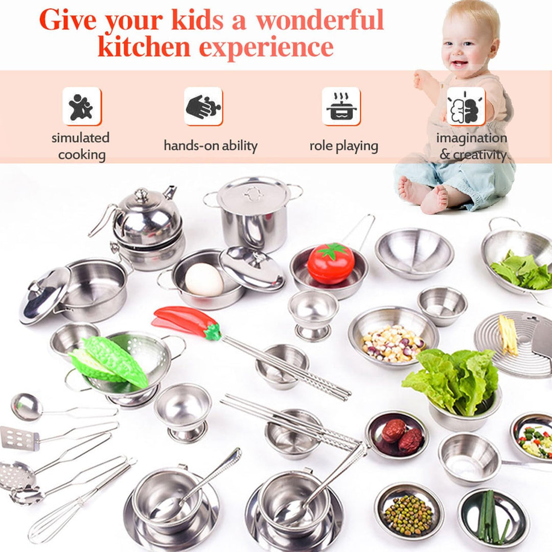 Kochutensilien Set Edelstahl Küchenspielzeug Pretend Play Töpfe Pfannen Spielzeug Kochgeschirr Kits