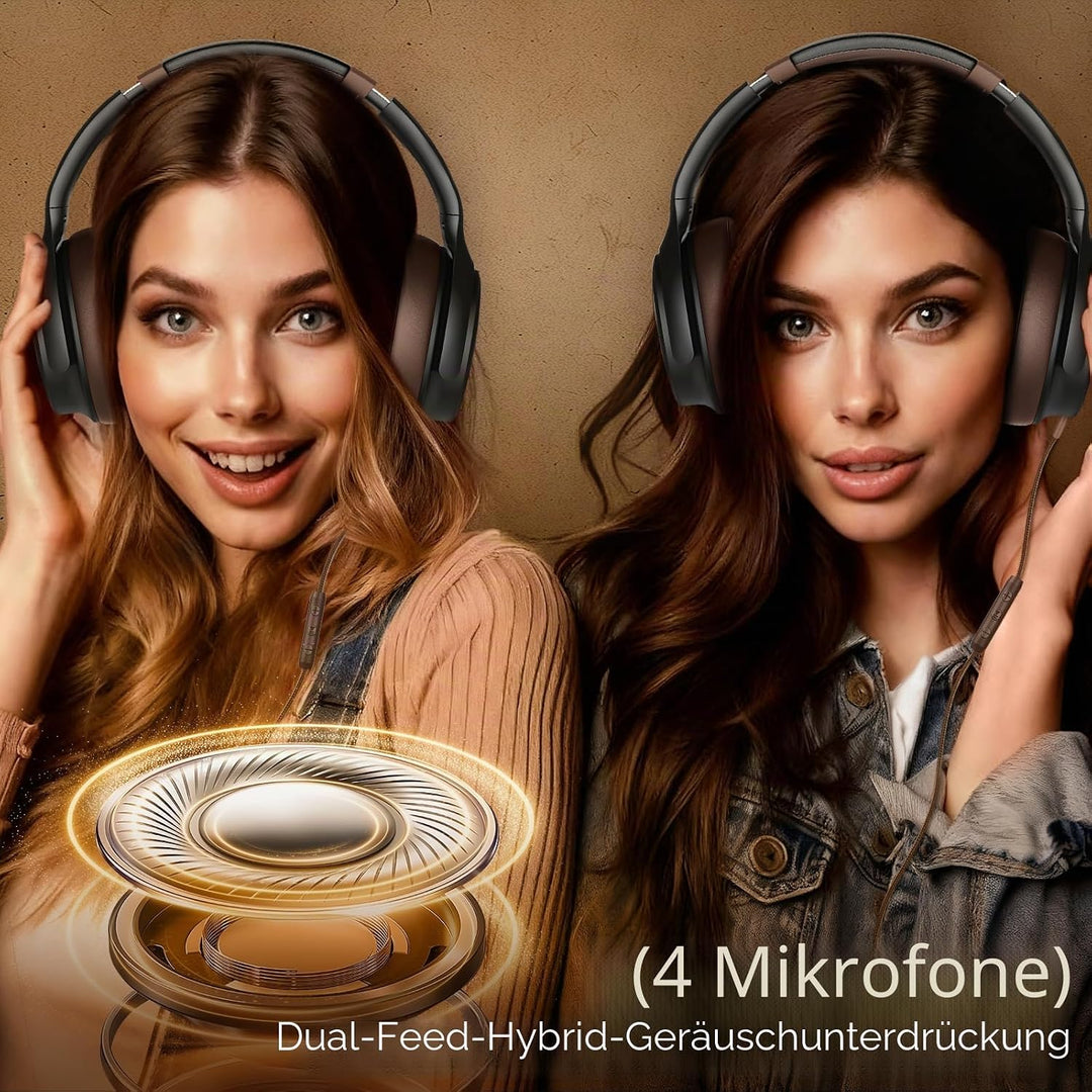 INFURTURE USB C Kopfhörer mit Kabel Noise Cancelling Kopfhoerer Over Ear | Braune Kopfhörer, 28 dB A
