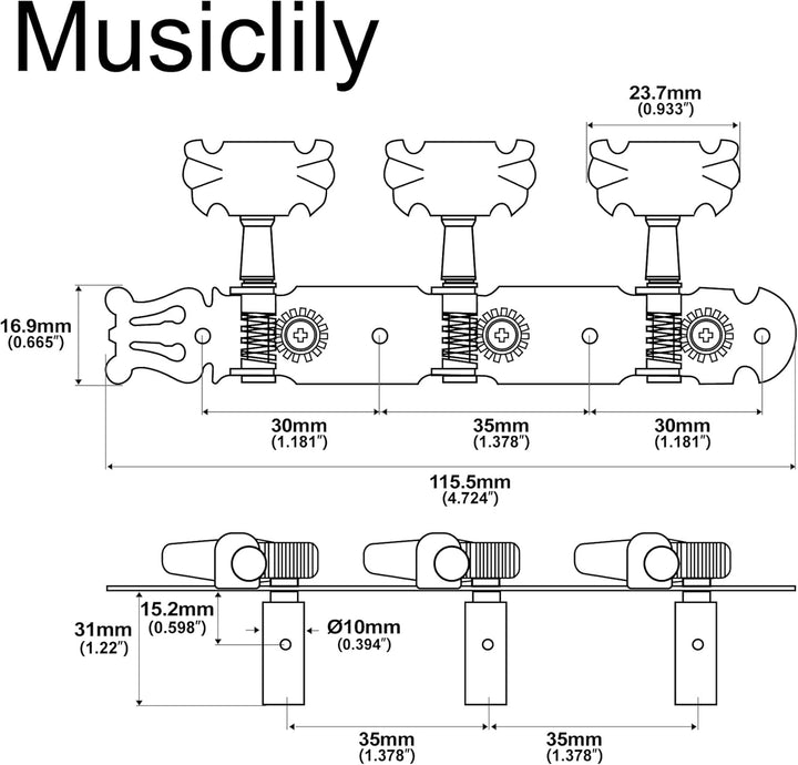 Musiclily Pro 3 auf einer Platte Lyra Style Mechaniken Set für Konzertgitarre,Gold Schmetterlingskno