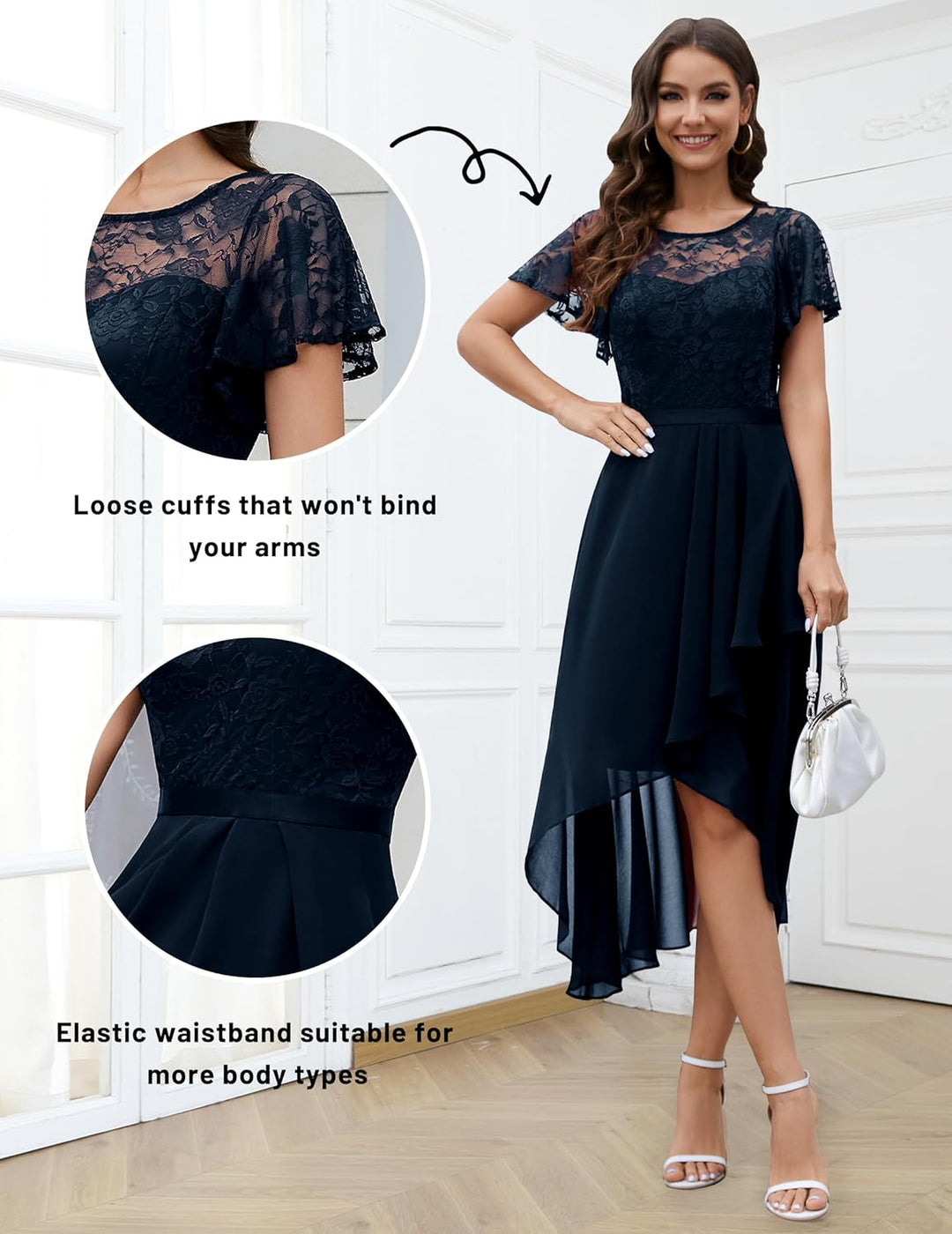 Wedtrend Abendkleid Damen Elegant Cocktailkleid High Low Ballkleider mit Spitzen A Linie für Hochzei