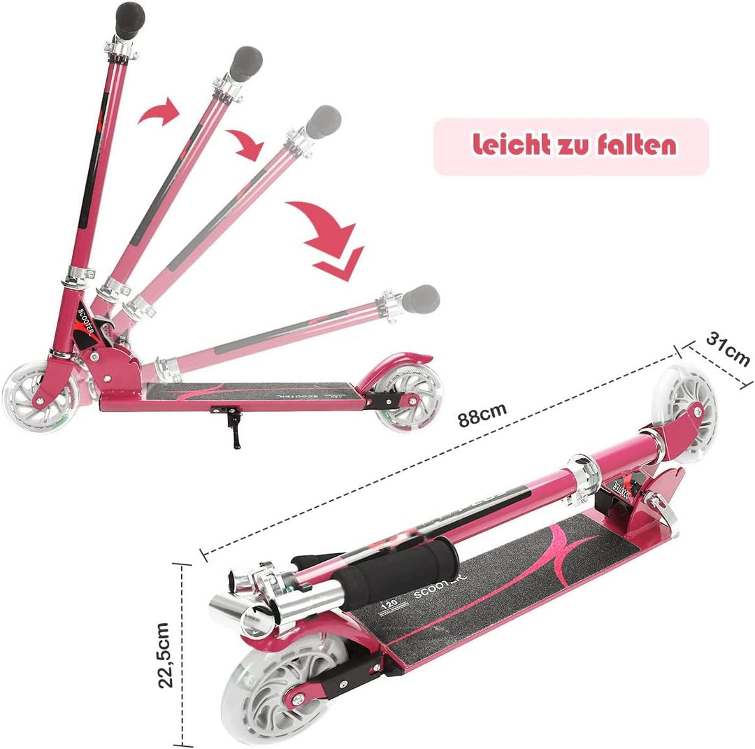 GYMAX Faltbare Kindersooter, Kinder Roller mit LED leuchtenden Räder, Tretroller 3 höhenverstellbar