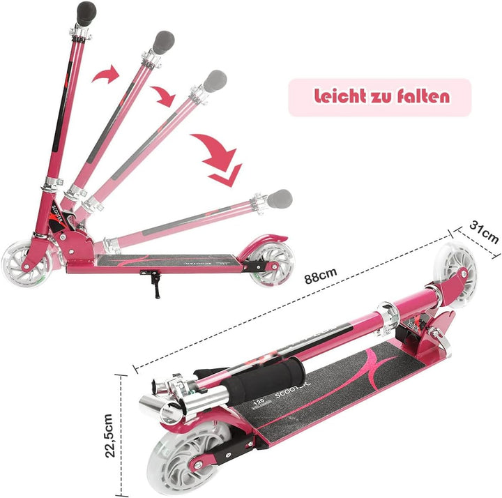 GYMAX Faltbare Kindersooter, Kinder Roller mit LED leuchtenden Räder, Tretroller 3 höhenverstellbar