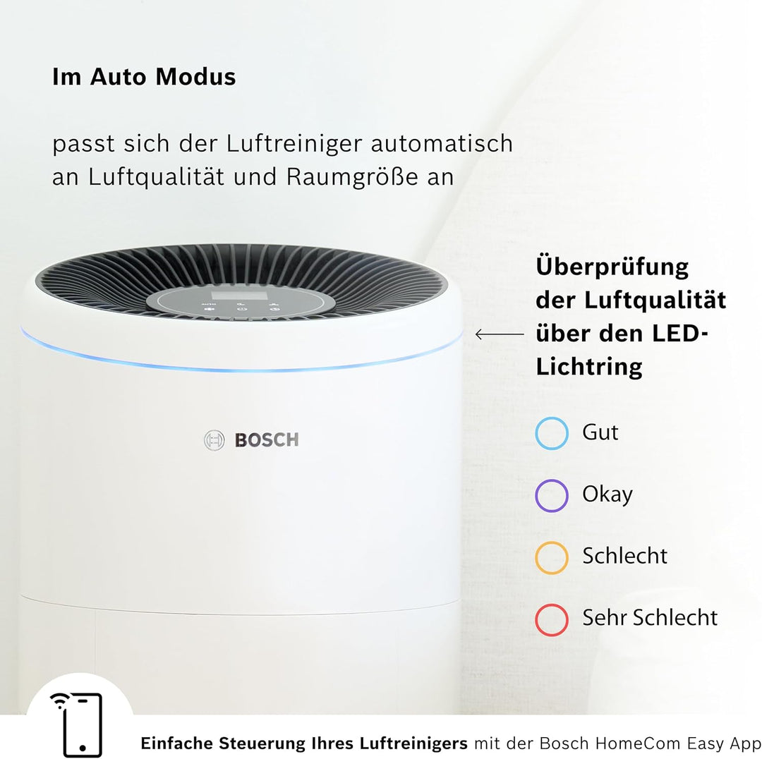 Bosch Air 6000i App-gesteuerter Luftreiniger - Für Räume bis zu 125 m² - Entfernt Schadstoffe - Mit