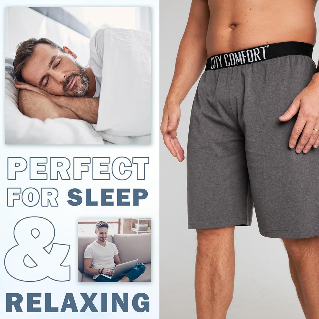 CityComfort Pyjama Shorts Herren, Kurze Schlafanzughose Herren mit Seitentaschen & Elastischem Bund