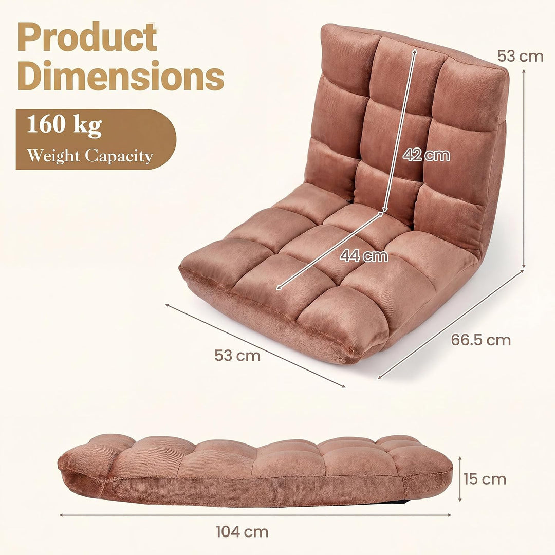RELAX4LIFE Bodenstuhl klappbar, Bodensessel mit Liegefunktion (Braun) | Bodensitz mit Verstellbarer