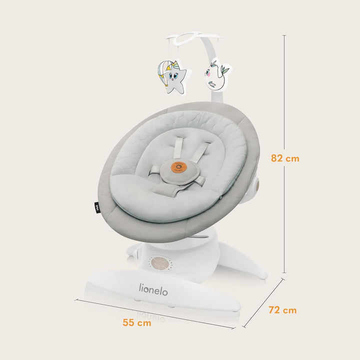LIONELO MELL Elektrische Babywippe mit 360o Drehung für Babys bis 9 kg Verstellbare Rückenlehne 5 Sc