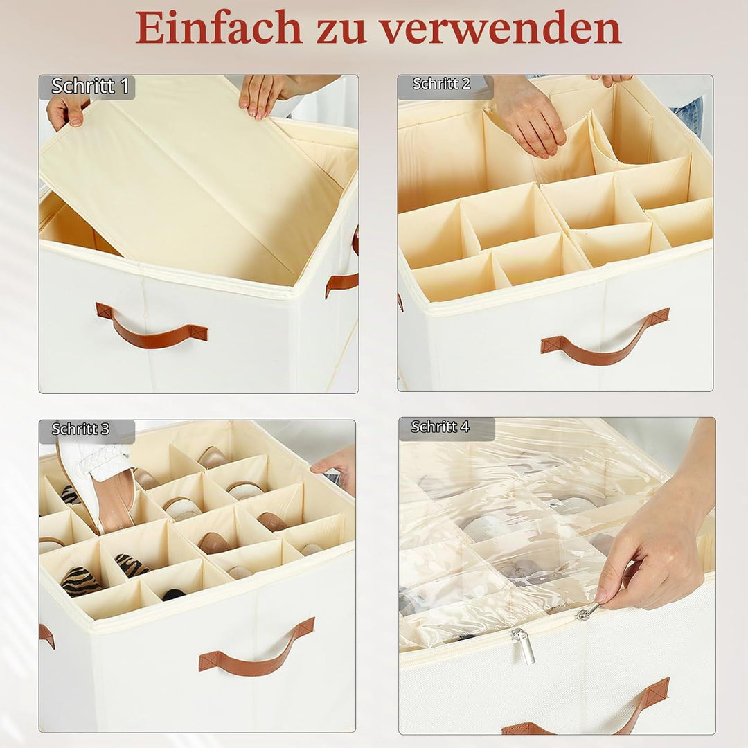 Schuhaufbewahrungsbox, Schuh-Organizer für 16 Paar, Schuhboxen Stapelbar, Faltbare Schuhaufbewahrung