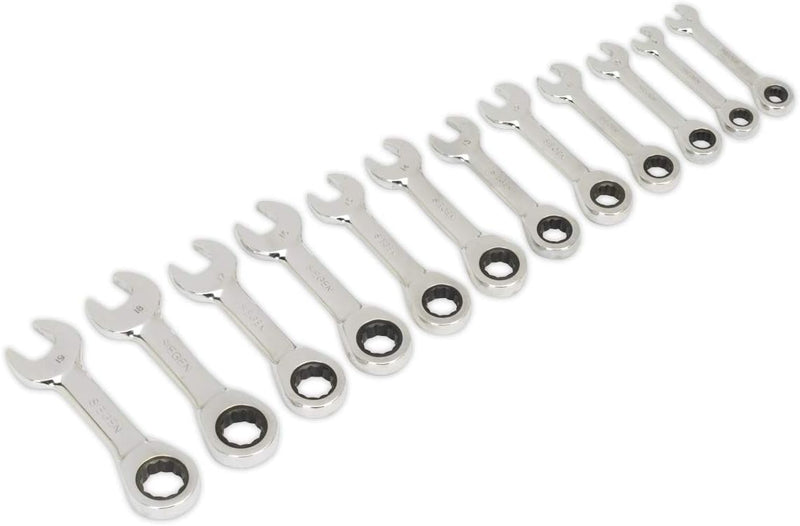 SEALEY Stubby Ratchet-Maulschlüssel-Satz 12er Metric