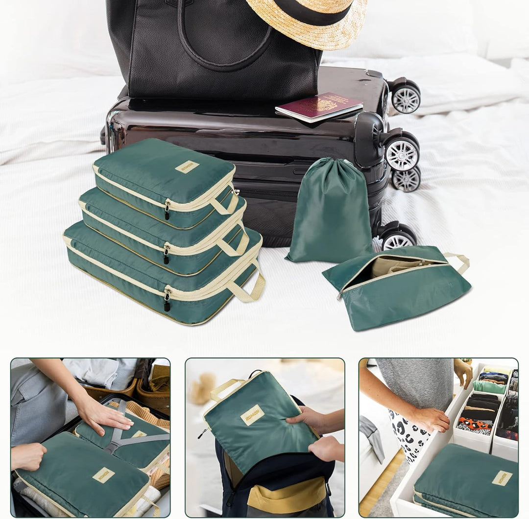 Romon Koffer Organizer Kompression, 5-Teilig Compression Packing Cubes Set, Reise Packwürfel Kompres