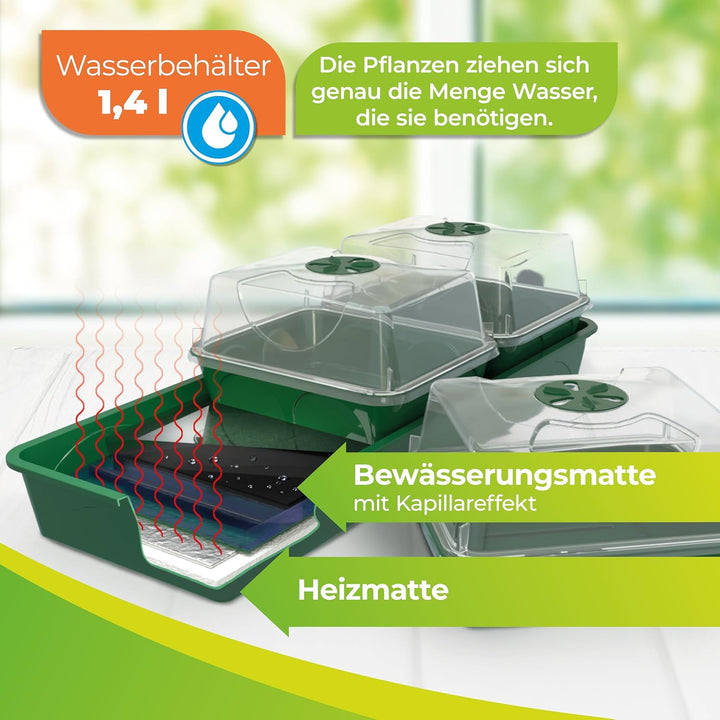 Bio Green HOL 3 Green Hollandia Anzuchtstation mit Kapillarmatte und Wassertank 1,4l , L : 54cm, B: