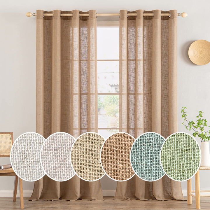 MIULEE Gardinen Vorhänge mit ösen Voile Vorhang kurz Modern Leinenoptik Halbtransparent Ösenvorhang