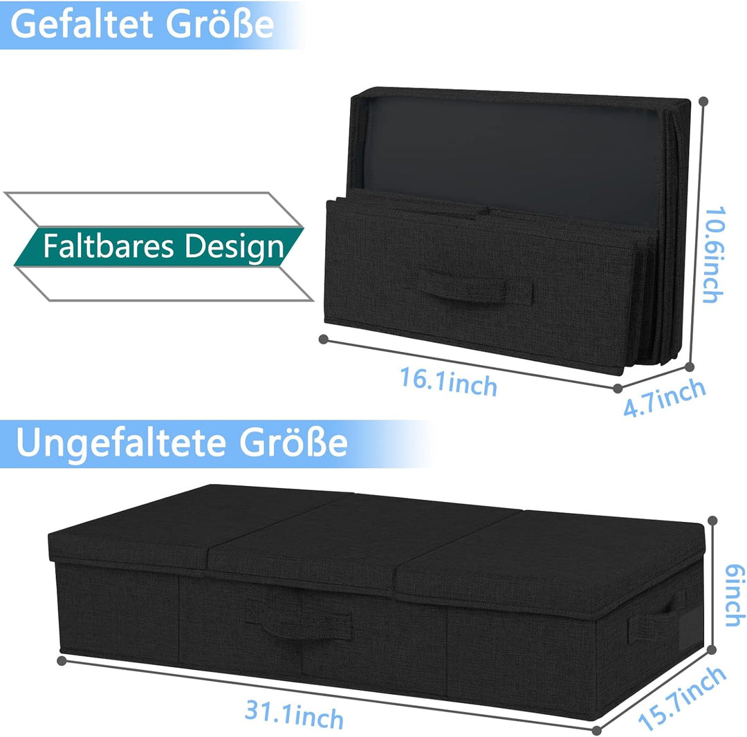 JUPELI 2 Stück Faltbarer Unterbett Aufbewahrungsbox Schwarz, 15cm Hoch Unter Bett Aufbewahrungskiste