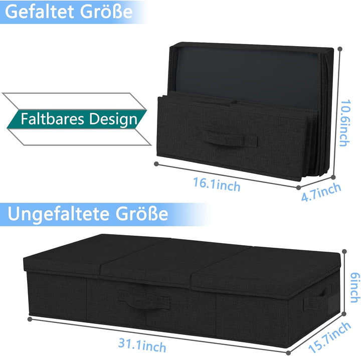 JUPELI 2 Stück Faltbarer Unterbett Aufbewahrungsbox Schwarz, 15cm Hoch Unter Bett Aufbewahrungskiste