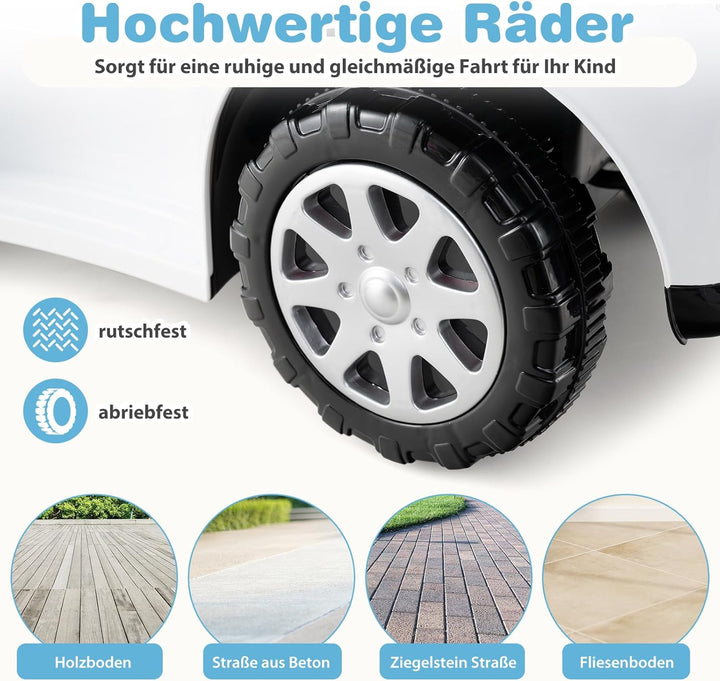 COSTWAY 3-in-1 Rutschauto mit Schiebestange, Rutschfahrzeug mit Hupe, Musik, Licht & Sicherheitsgurt