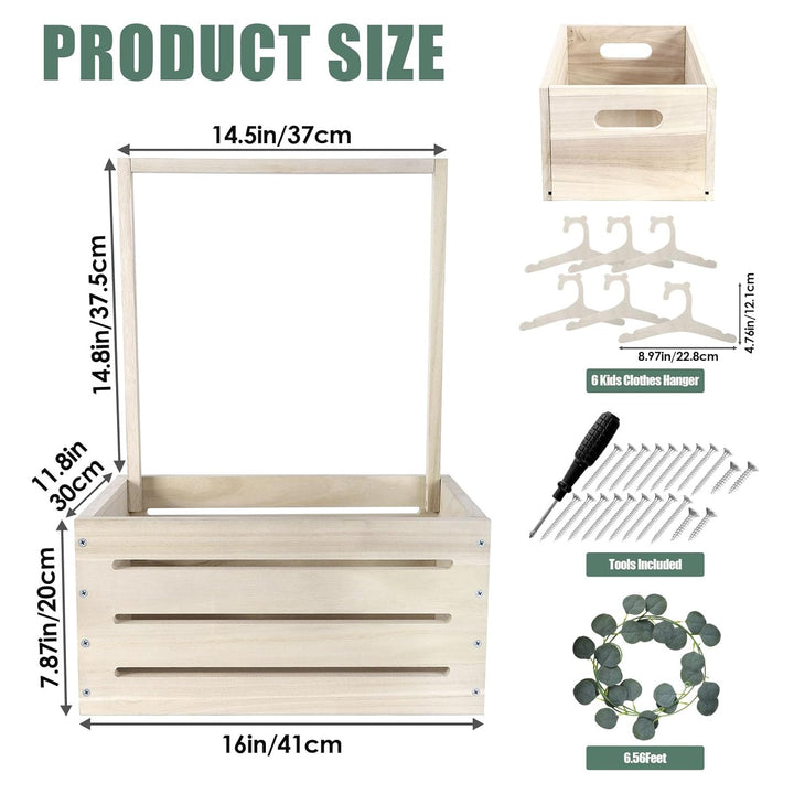 Holz Baby Geschenk Korb mit Griff, Kinder Kleiderbügel und Girlande, Baby Aufbewahrungskorb, Baby Du