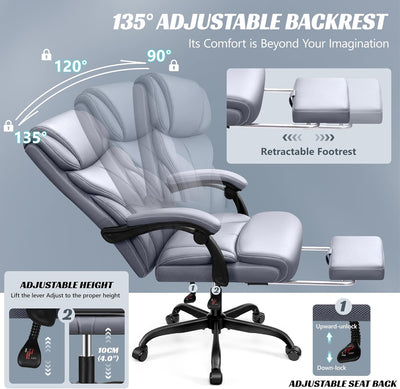 FelixKing Bürostuhl, Chefsessel, Chefsessel aus Leder, Ergonomischer hoher Bürostuhl, Bequemer drehb