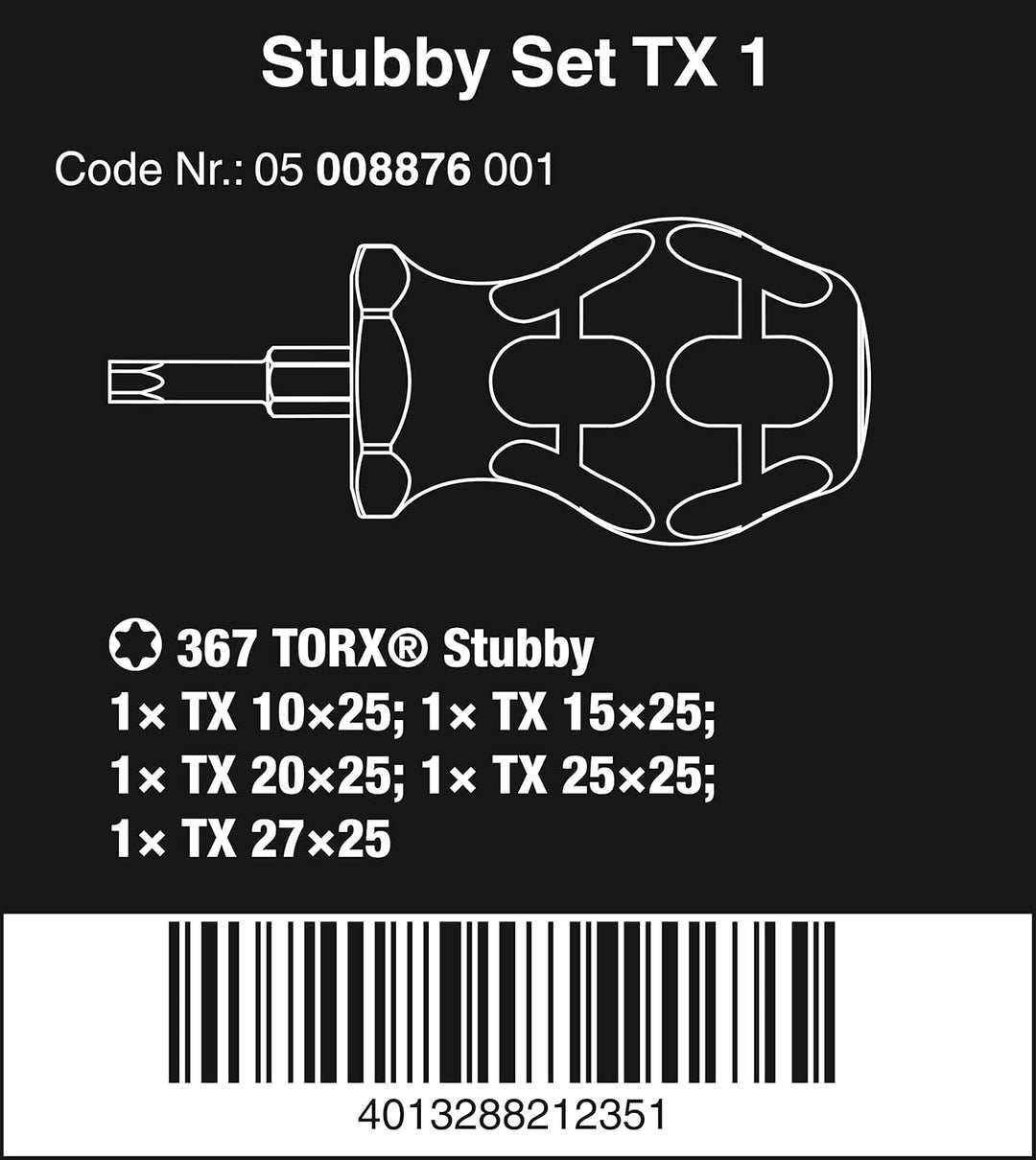 Wera '05008876001 Stubby Set TX 1 Schraubendreher-Satz, 5-teilig, Stubby Set TX 1