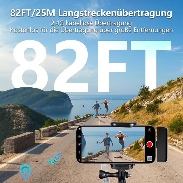 EVARY Lavalier Mikrofon Wireless für iPhone/Android, 25M Langstreckenübertragung, Plug and Play Kabe