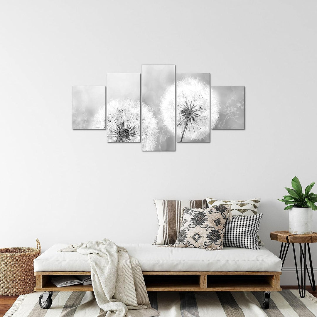 Runa Art Bild Wohnzimmer Schlafzimmer Pusteblume 5 Teilig Natur Schwarz Weiss Wandbilder auf Vlies L